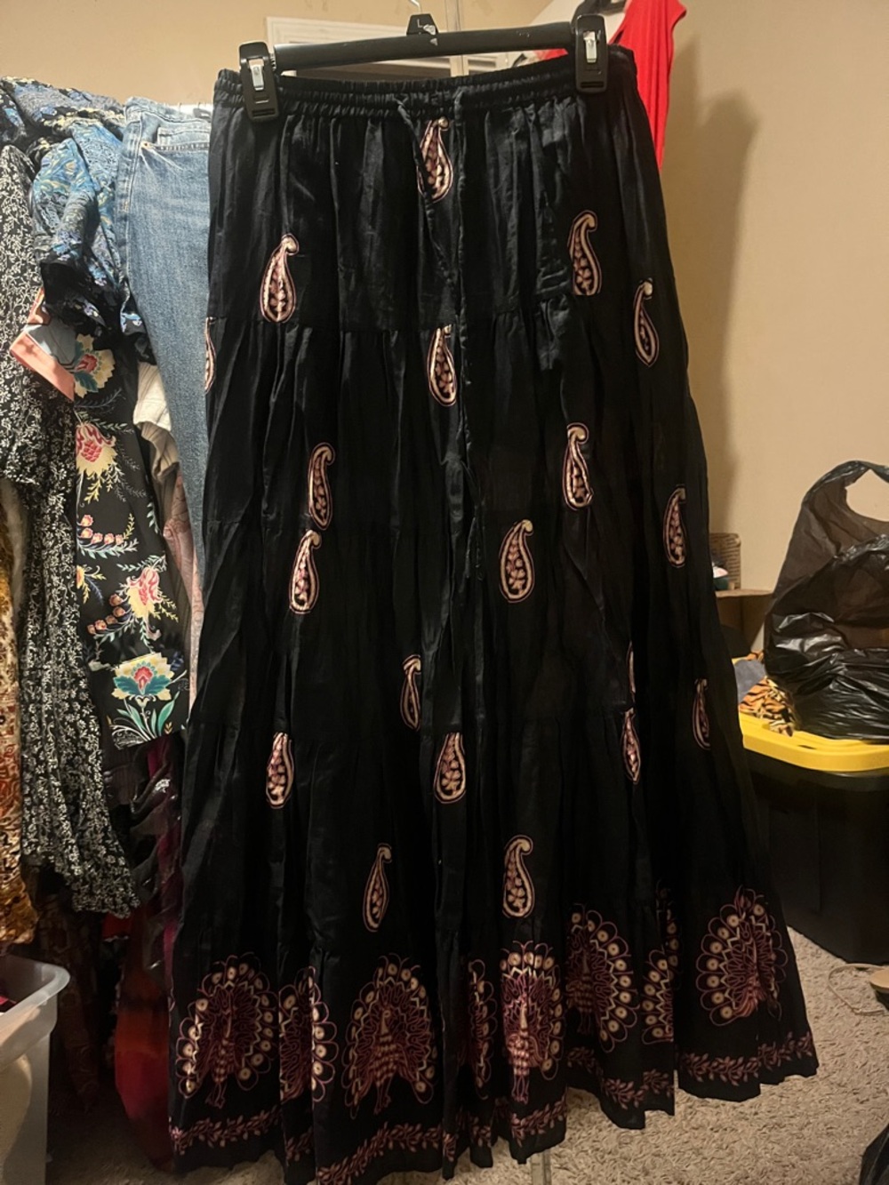 Black Maxi Skirt with Pink Paisley 100% Cotton